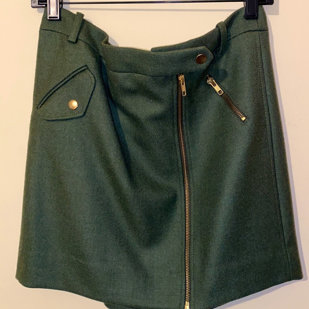 JCrew wool moto zip asymmetrical skirt with gold hardware